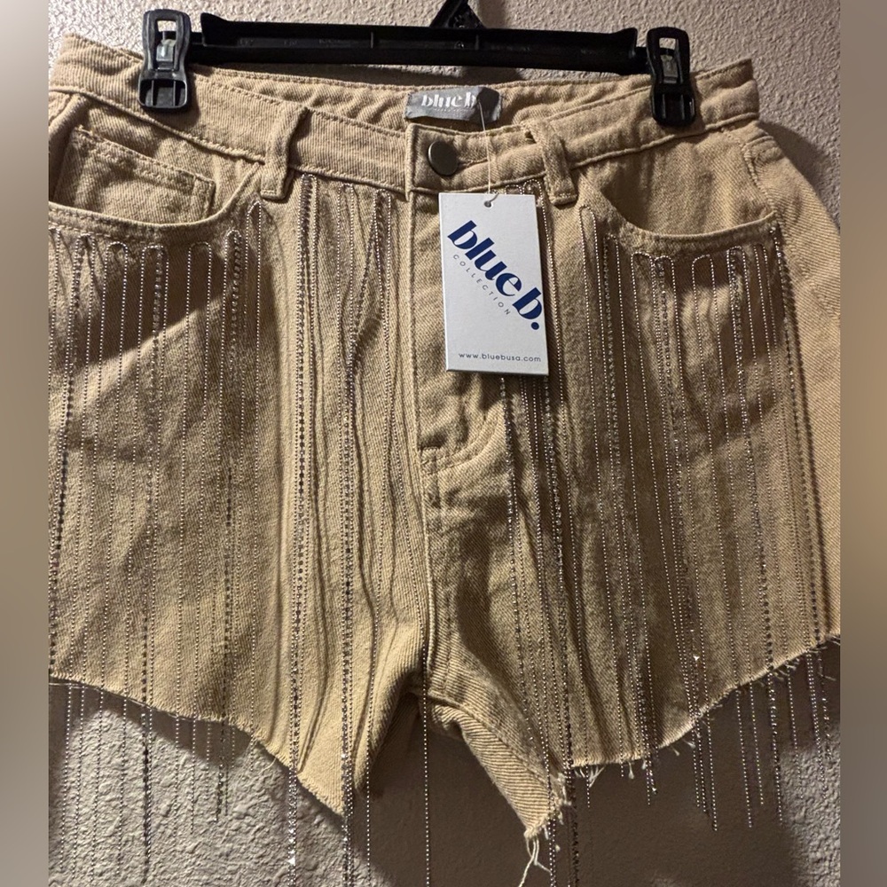 Bluebell Collection Tan Jean Shorts Distressed High-Waisted - Picture 3 of 11